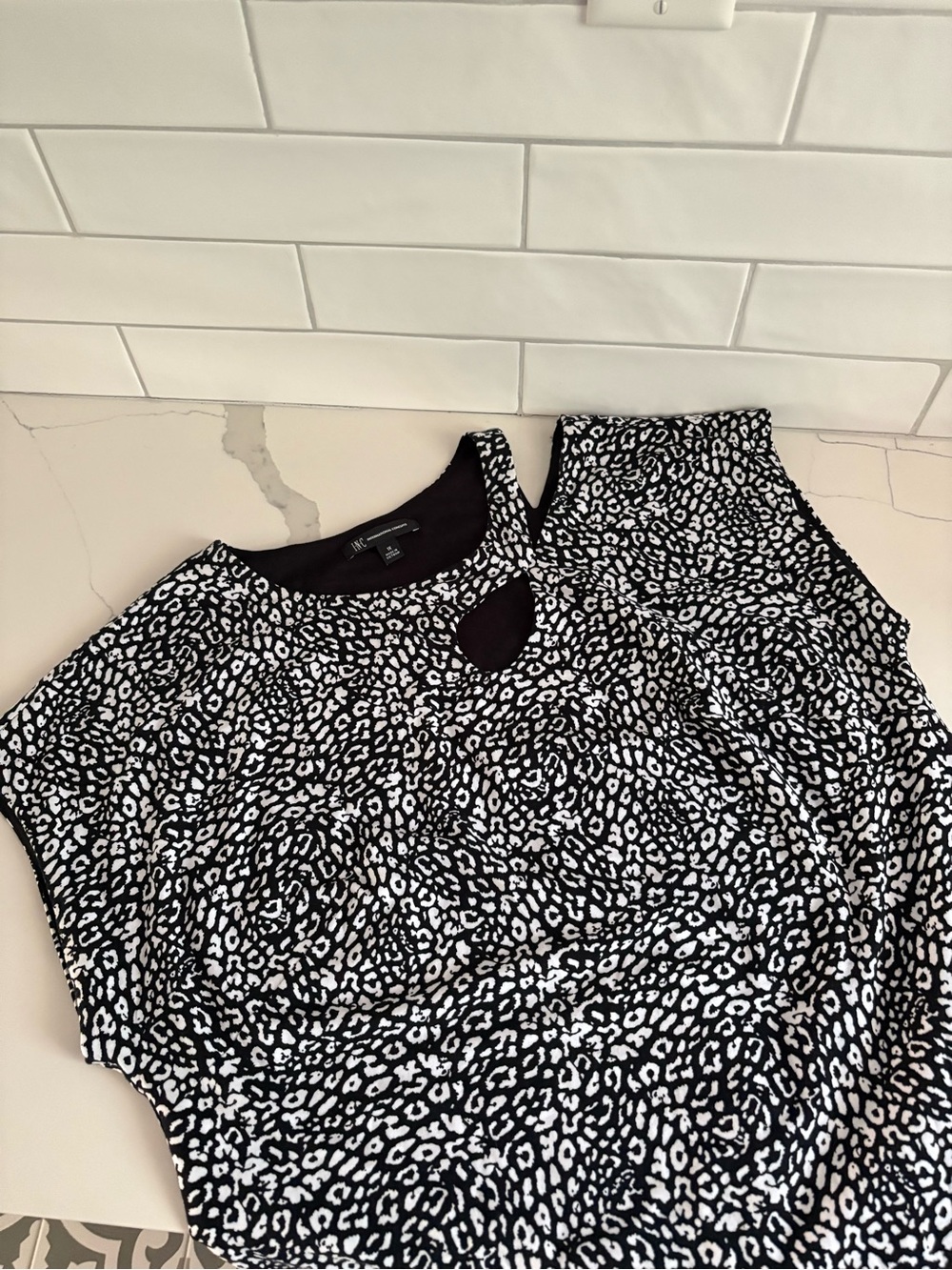 INC International Concepts Black and White Leopard-Print Short Sleeve Top
